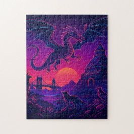 Puzzle Neon Dragon Realm – Synthwave Fantasy Landscape