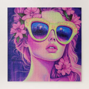 Puzzle Neon Dream Chica con gafas de sol florales