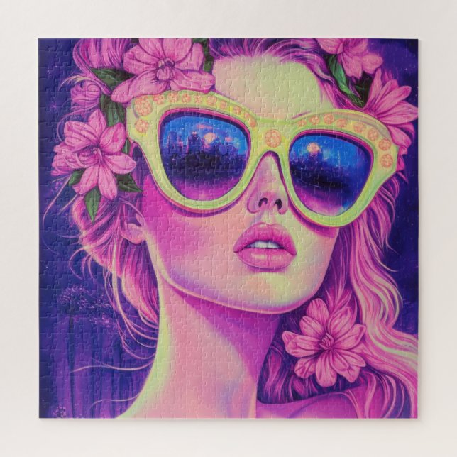 Puzzle Neon Dream Chica con gafas de sol florales (Vertical)