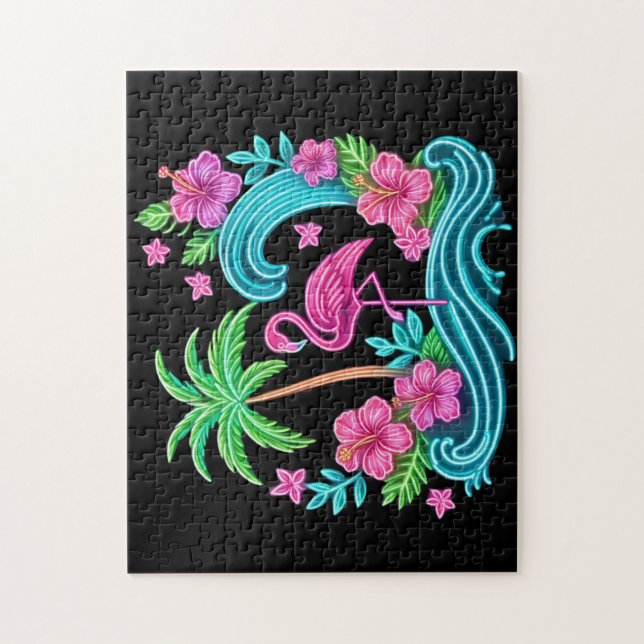Puzzle Neon Flamingo Tropical (Vertical)