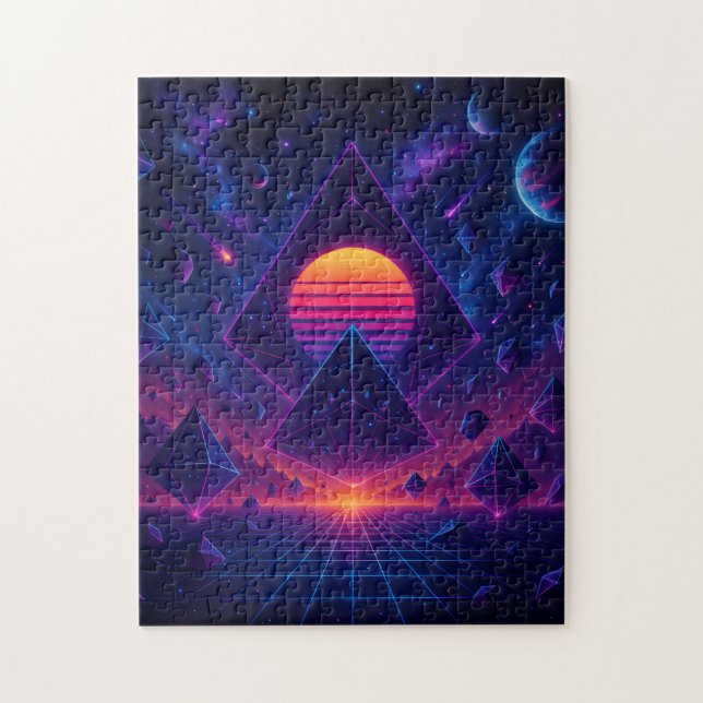 Puzzle Neon Geometric Ascension in Deep Space (Vertical)