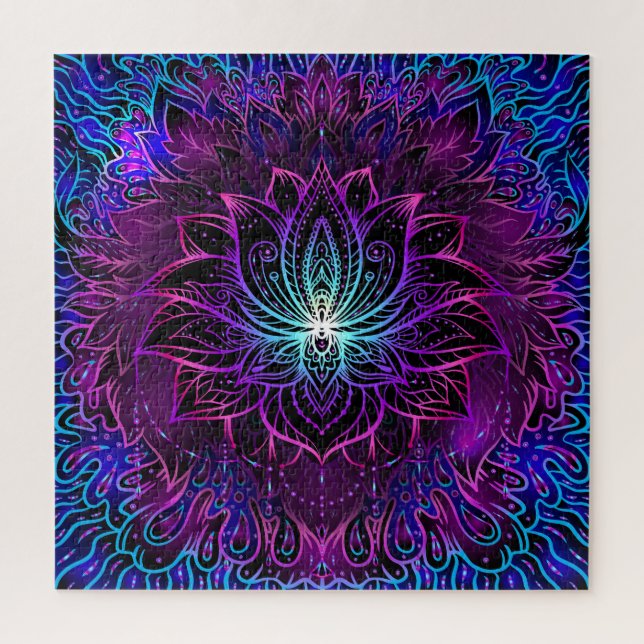 Puzzle Neon Lotus Flower Boho Print (Vertical)
