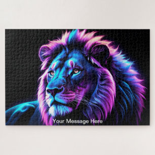 Puzzle Neon Majesty Vibrant Arty Lion Colorful Wildlife