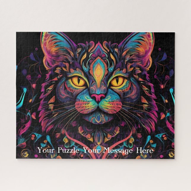 Puzzle Neon Mandala Cat (Horizontal)
