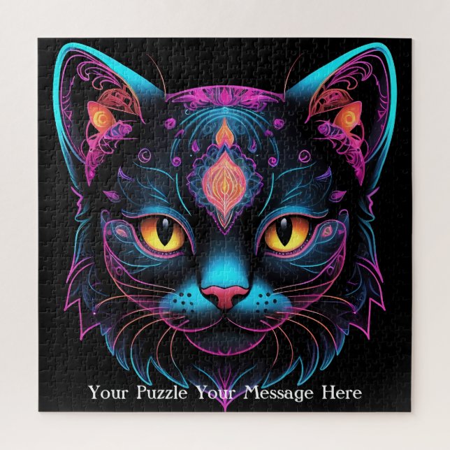 Puzzle Neon Mandala Cat (Vertical)