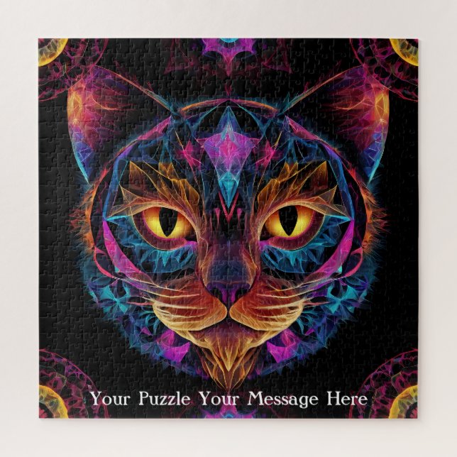 Puzzle Neon Mandala Cat (Vertical)
