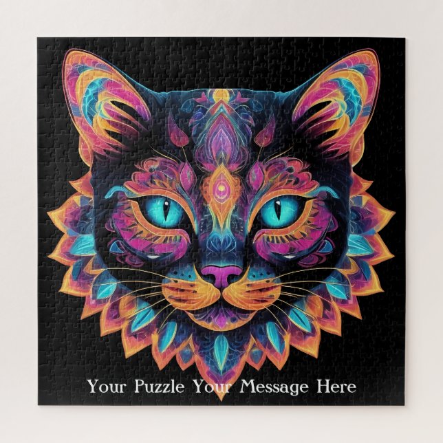 Puzzle Neon Mandala Cat (Vertical)