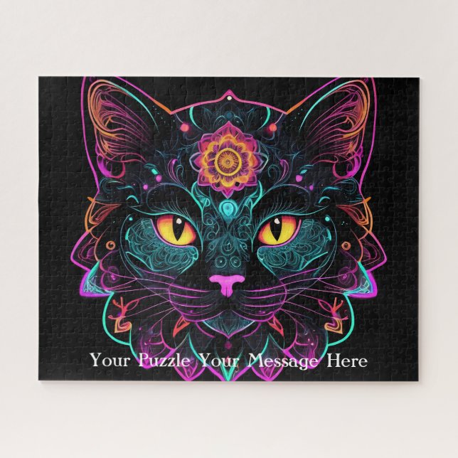 Puzzle Neon Mandala Cat (Horizontal)
