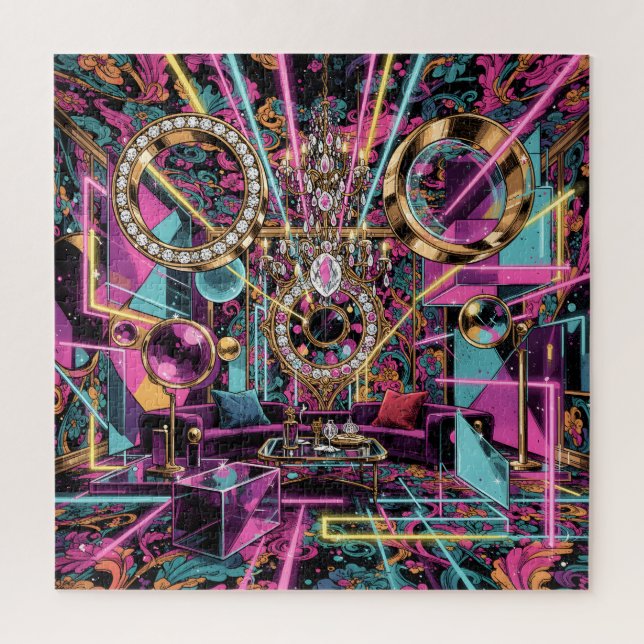 Puzzle Neon Psychedelic Luxury Lounge Art (Vertical)