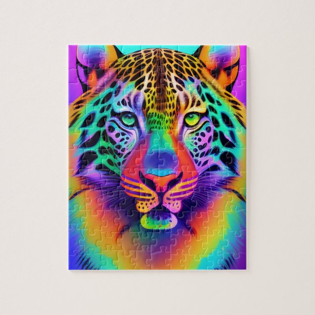 Puzzle Neon Rainbow Leopard (Vertical)
