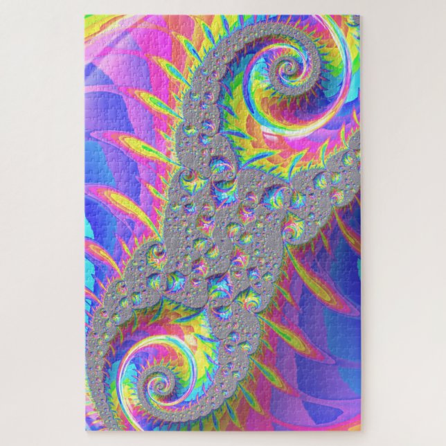 Puzzle Neon Rainbow Spiral Fractal Resumen Arte Digital (Vertical)
