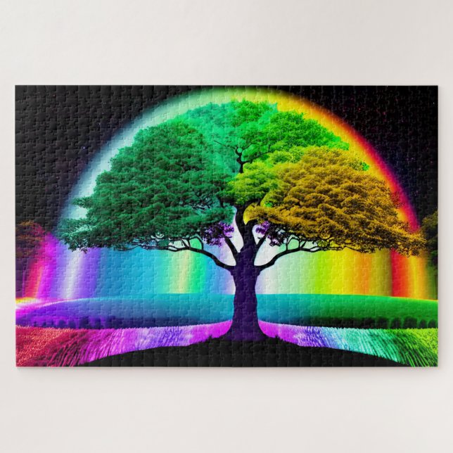 Puzzle Neon Rainbow Tree of Life (Horizontal)
