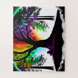 Puzzle Neon Rainbow Tree Silhouette Dream