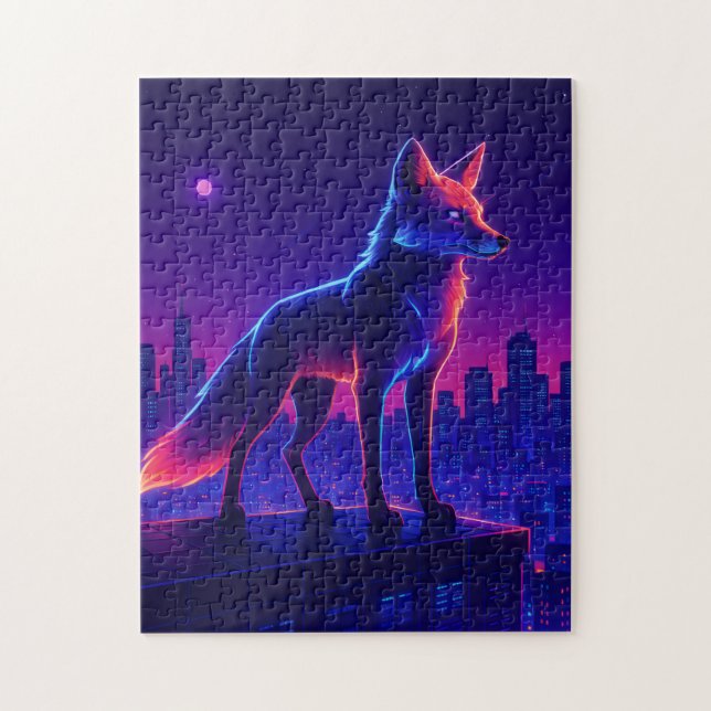 Puzzle Neon Wolf Above the City (Vertical)