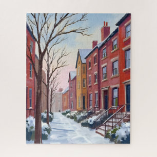Puzzle Nevada en la Ciudad Pintura en Acuarela de Invie