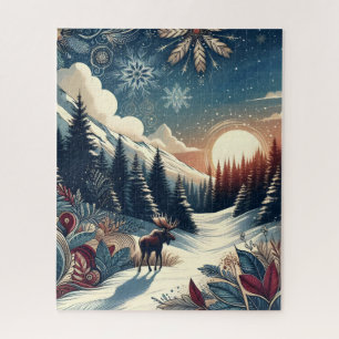 Puzzle Nevada Noche Moose Forest Mountains Patrón Boho