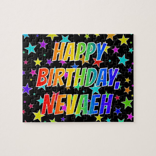 Puzzle "NEVAEH" Nombre, Divertido "FELIZ CUMPLEAÑOS" (Horizontal)