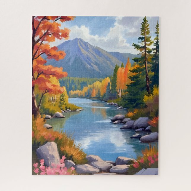 Puzzle New England Autumn Fall Foliage Landscape Painting (Vertical)