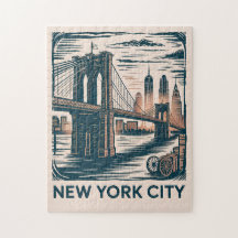 New York City Brooklyn Bridge Bold Retro Skyline