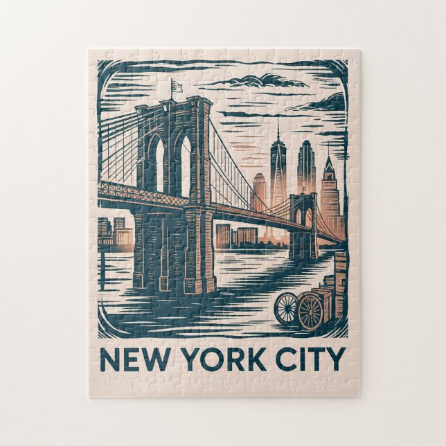 Puzzle New York City Brooklyn Bridge Bold Retro Skyline (Vertical)