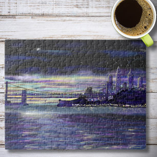 Puzzle New York Hudson River Manhattan Purple Sunset Art
