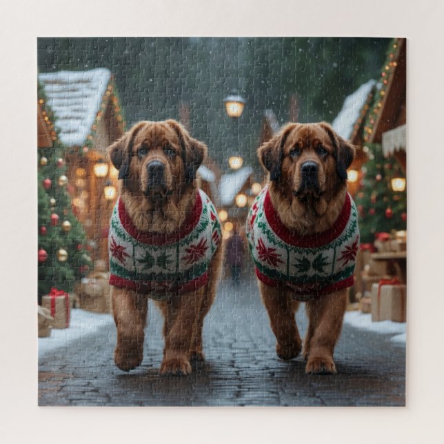 Puzzle Newfoundland Dogs Christmas Snow Holiday (Vertical)