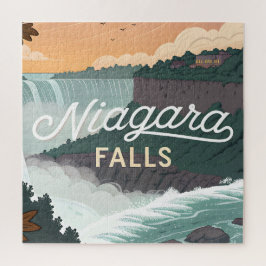 Puzzle Niagara Falls Retro Vintage Poster Illustration