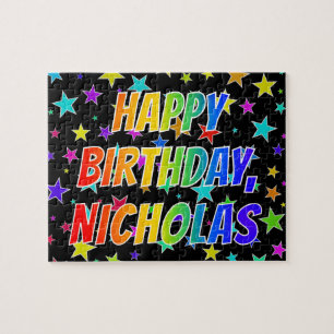 Puzzle "NICHOLAS" Nombre, Diversión "FELIZ CUMPLEAÑOS"