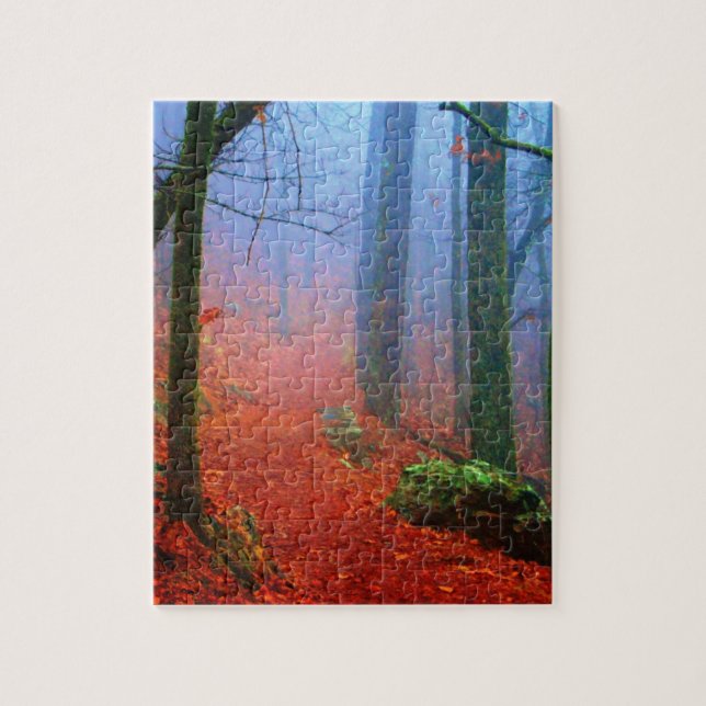 Puzzle Niebla azul del otoño del bosque pintado (Vertical)