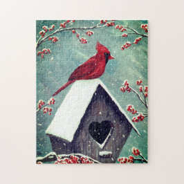 Puzzle Nieve de invierno del cardenal norte | Verde