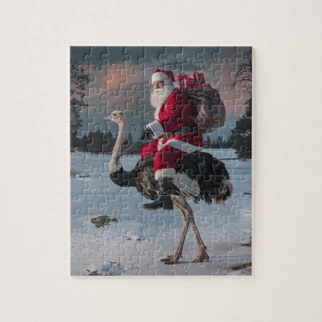 Puzzle Nieve divertida de Navidades de Santa y Ostrich (Vertical)