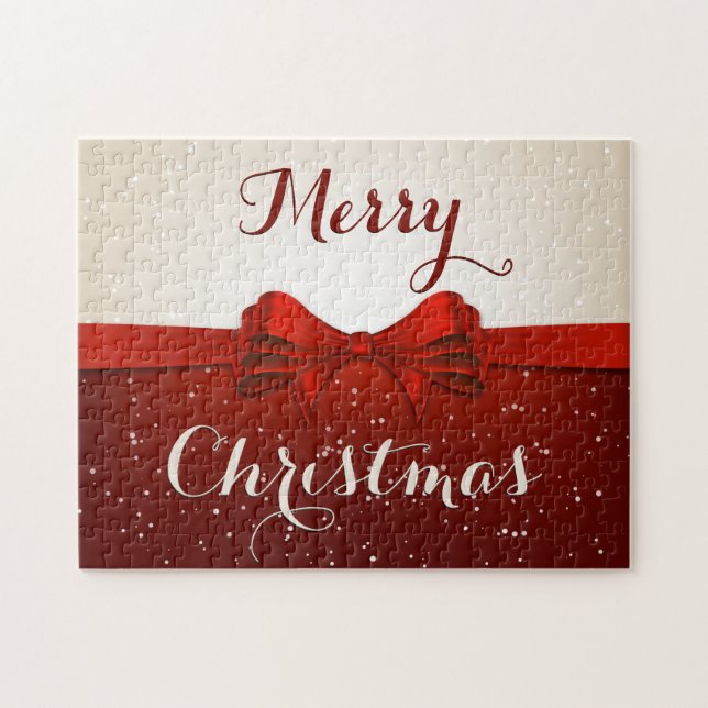 Puzzle Nieve dividida en navidad y cinta roja (Horizontal)