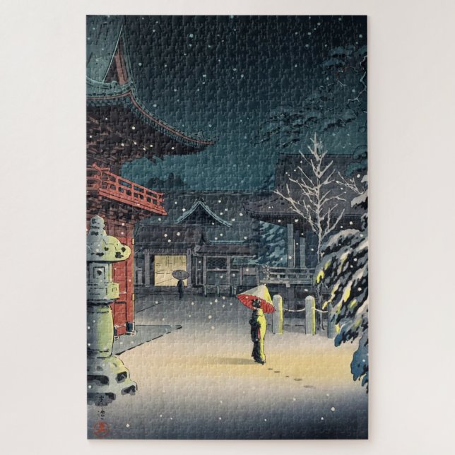 Puzzle Nieve en el santuario de Nezu por Tsuchiya Koitsu (Vertical)