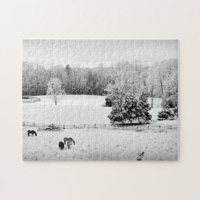 Puzzle Nieve fresca caída en el rancho de caballos - 11x1 (Horizontal)