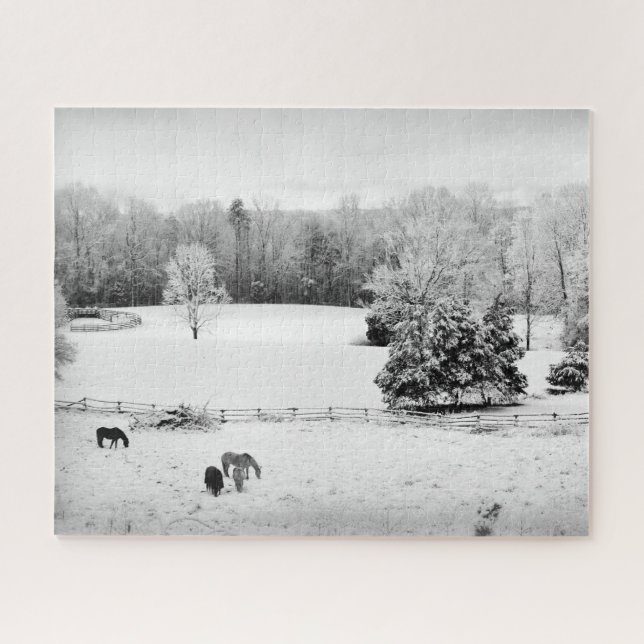 Puzzle Nieve fresca caída en el rancho de caballos - 16x2 (Horizontal)
