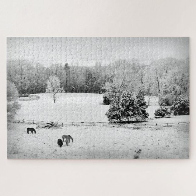 Puzzle Nieve fresca caída en el rancho de caballos - 20x3 (Horizontal)
