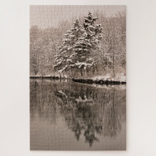 Puzzle Nieve sobre el lago Invernadero Maravilloso paisaj