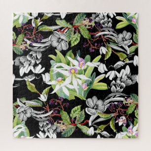 Puzzle Nieves y orquídeas: Patrón negro esbozado