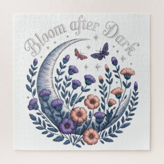 Puzzle Night Garden Faux Embroidered Moon with Moths