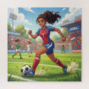 Puzzle Niña de dibujos animados linda jugando fútbol