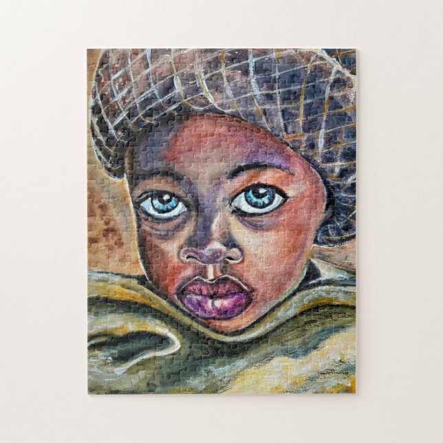 Puzzle Niña De Ojo Azul Con Gorra - Arte De Acuarela - (Vertical)