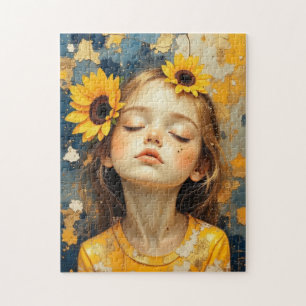 Puzzle niña girasol pintada