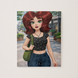 Puzzle Niña linda de dibujos animados en 3D paseando por 
