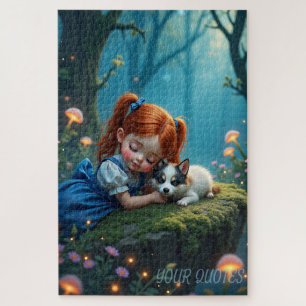 Puzzle Niña Mágica y Cachorro en Bosque Encantado