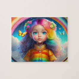 Puzzle Niña Pequeña con Cabello Colorido y Mariposas