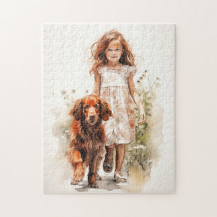 Puzzle Niña pequeña con irlandés Setter