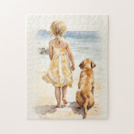 Puzzle Niña pequeña con labrador