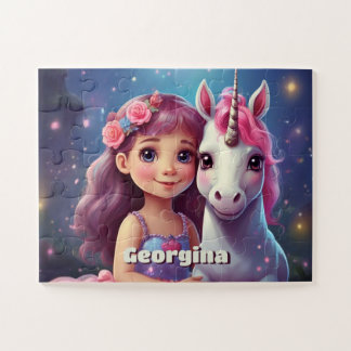 Puzzle Niña pequeña con unicornio personalizado