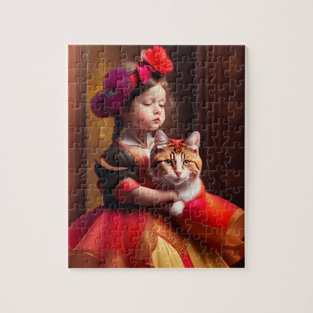 Puzzle Niña Pequeña Hermosa Con Gato (Vertical)
