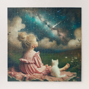 Puzzle Niña pequeña viendo una estrella fugaz